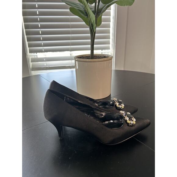 Annie Black Satin Heels w/ Diamond Embellishments – Brand New in Box, Size 9 - Picture 1 of 8